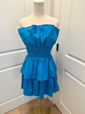 glam Bright Blue Strapless Ruffle Mini Dress